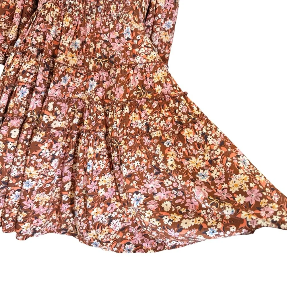 Gypsy Love Smocked Floral Puff Sleeve Mini Dress Boho Festival Style Size M - Picture 6 of 14